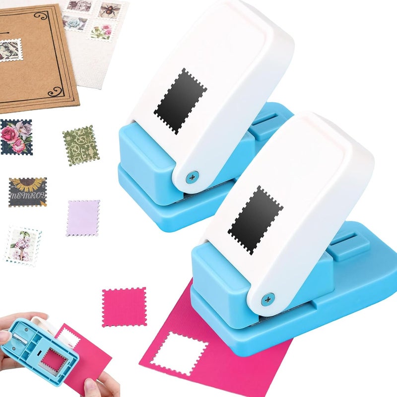 CYFUN DESIGN 2 Pcs Stamp Punches, Rectangular Embossed Edge Postage Stamps Shape Paper Punch, Square Hole Stamps Craft Puncher for Paper Crafting Scrapbooking, 1x0.8 Inch Stamping-Out Cutter Crafts Supplies Tools - Image 1